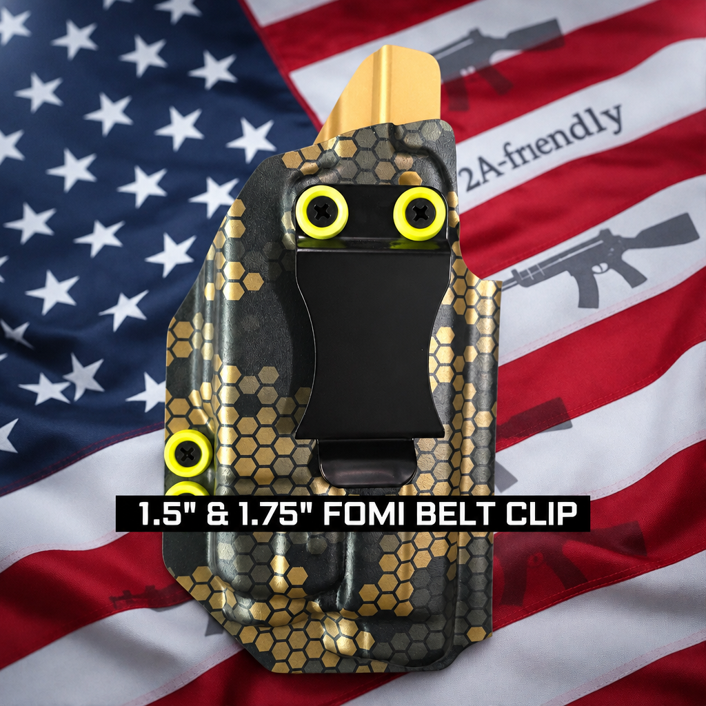 1.5 inch and 1.75 inch FOMI belt clip holster on American flag backer