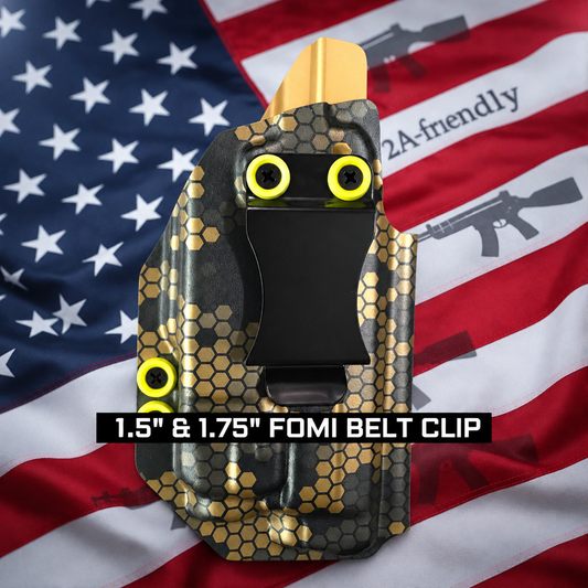 1.5 inch and 1.75 inch FOMI belt clip holster on American flag backer