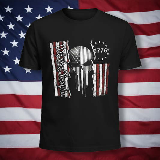 1776 WTP FLAG SKULL t-shirt on patriotic flag background
