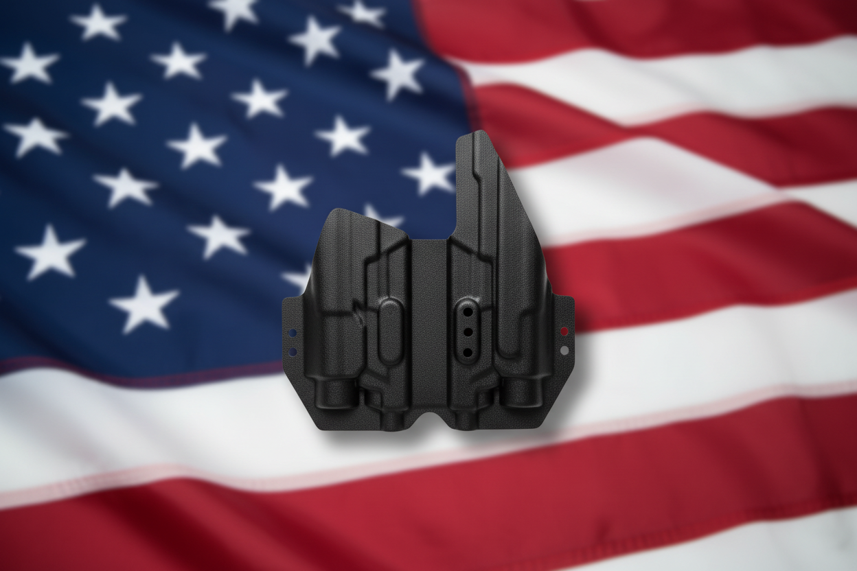 Patriotic American flag background with light bearing holster shell